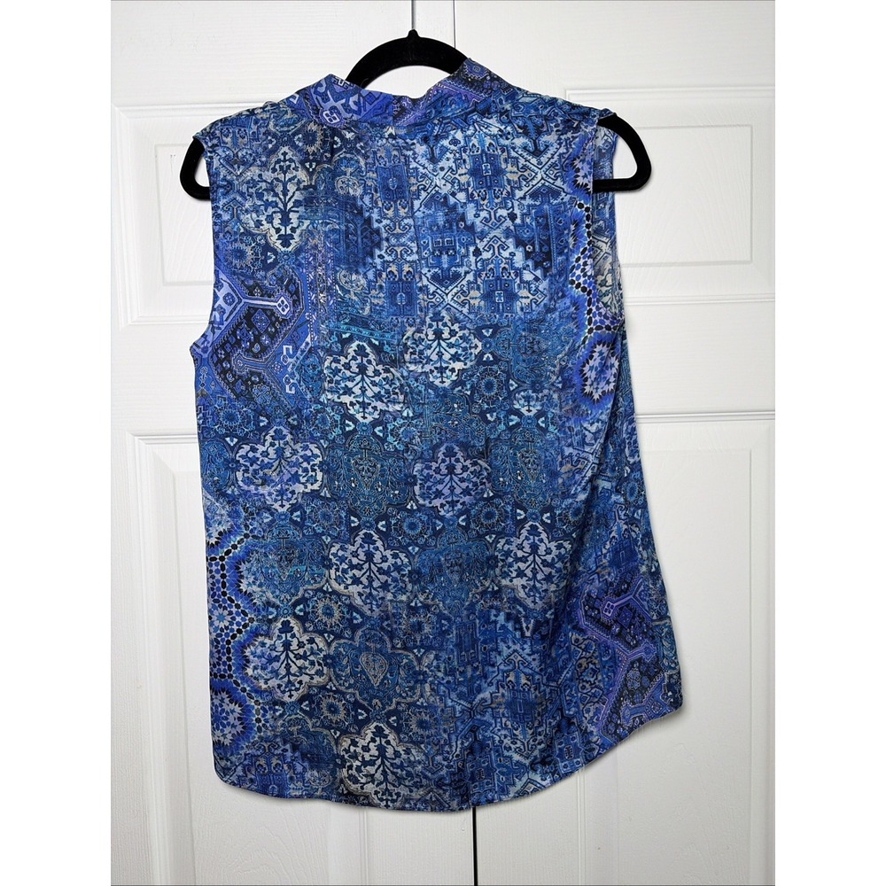 Elie Tahari Mosaic Print Blouse Womens Size S Blue Sleeveless Silk‎ Designer Top